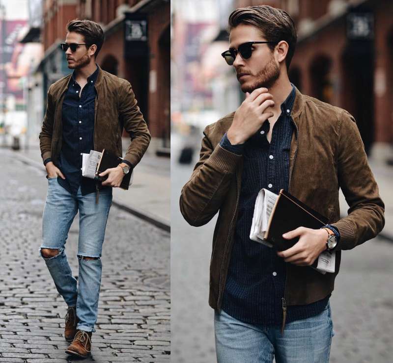 phối đồ với áo khoác bomber nam
